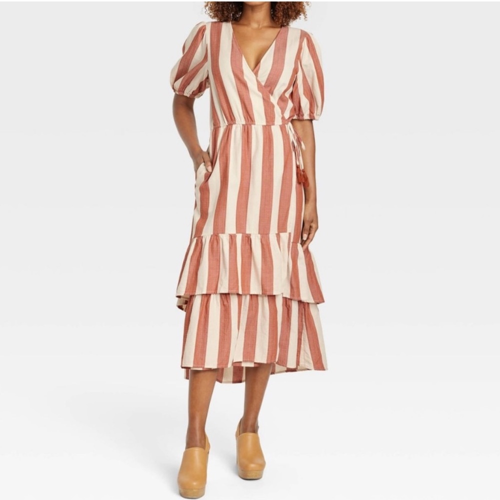 Knox Rose Red and Cream Striped Midi Dress